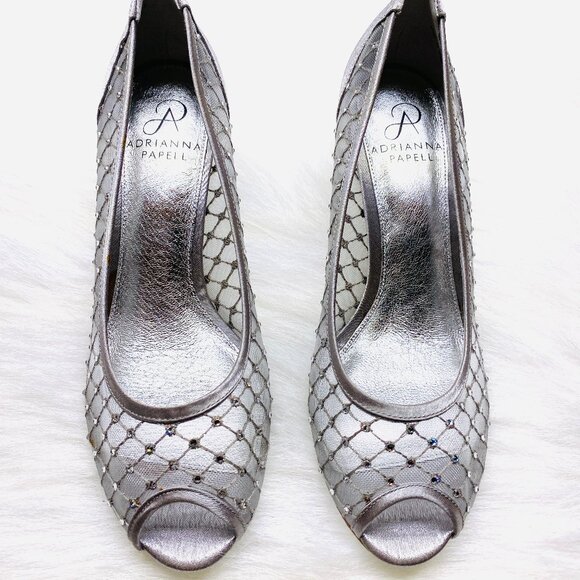 Adrianna Papell Zandra Silver Lua Mesh Heels Size 7.5 M - Picture 2 of 4